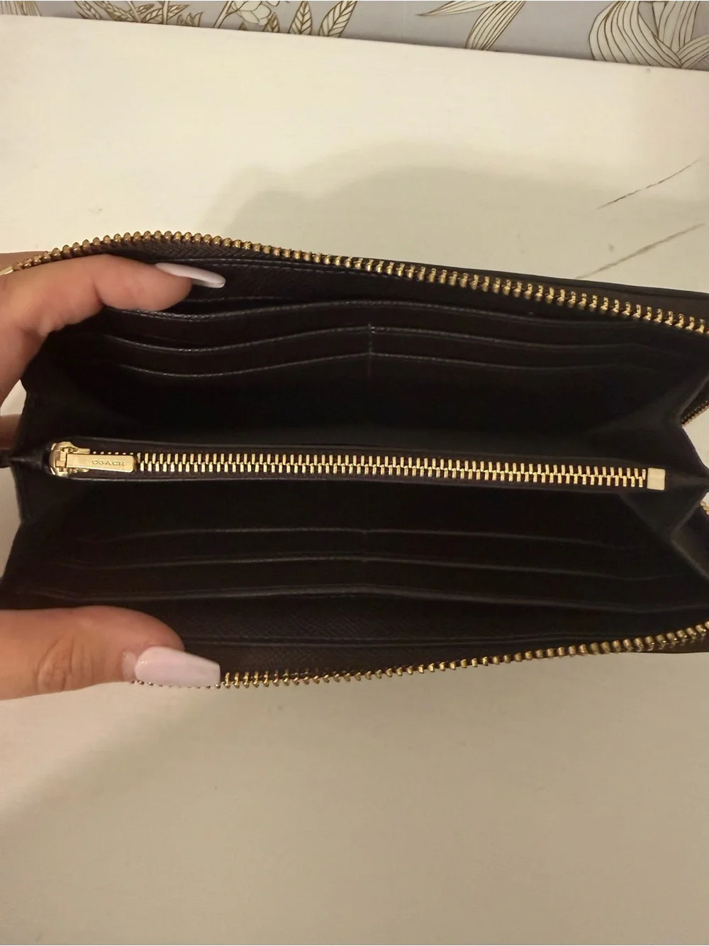 Coach Zip Wallet in Brown Signature Canvas with Black Trim